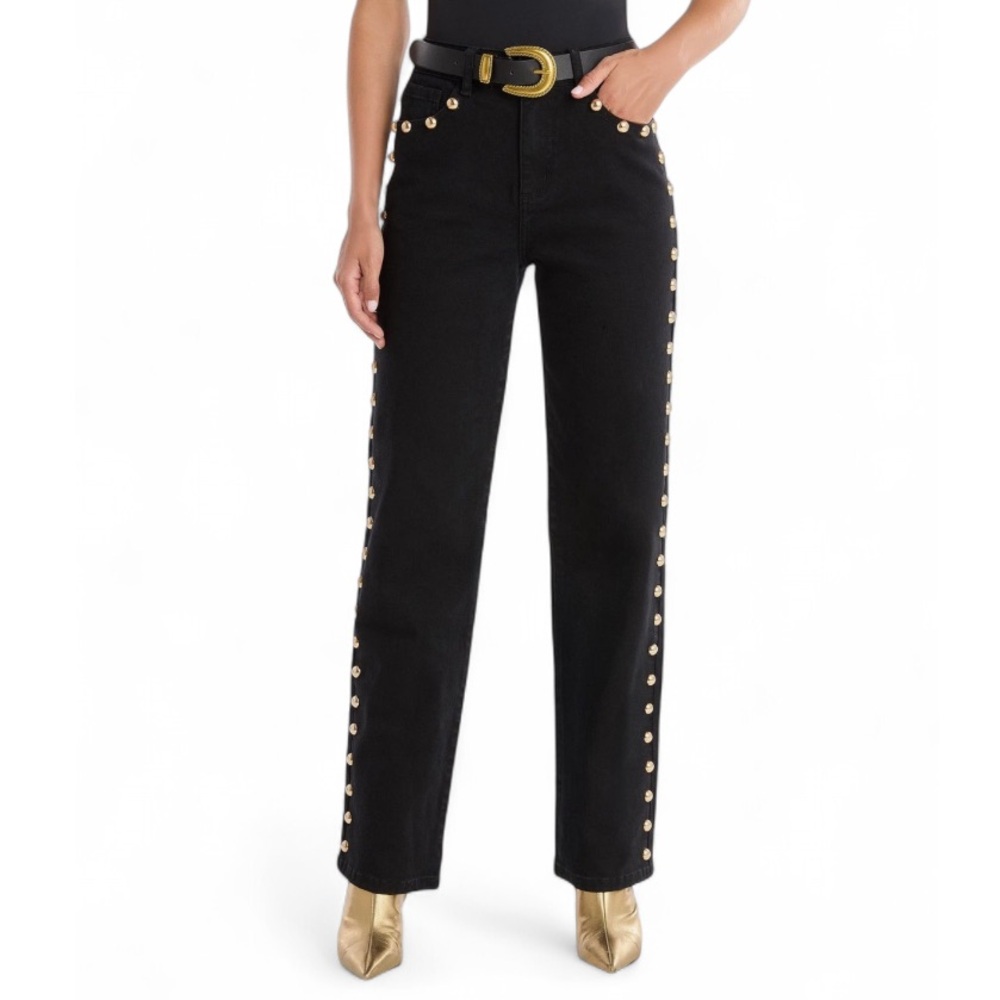 Brand New - The Noli Shop Leah Black Studded Jeans with Gold Stud Detailing